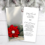 Programme Poinsettia and Pearls Green Winter Wedding Program<br><div class="desc">Give your guests the order of your December theme marriage ceremony with the festive Red Poinsettia and White Pearls on Green Winter Wedding Program. This elegant custom wintery nuptial program features a floral photograph of a red Christmas poinsettia flower blossom with a white pearl button in the center and white...</div>