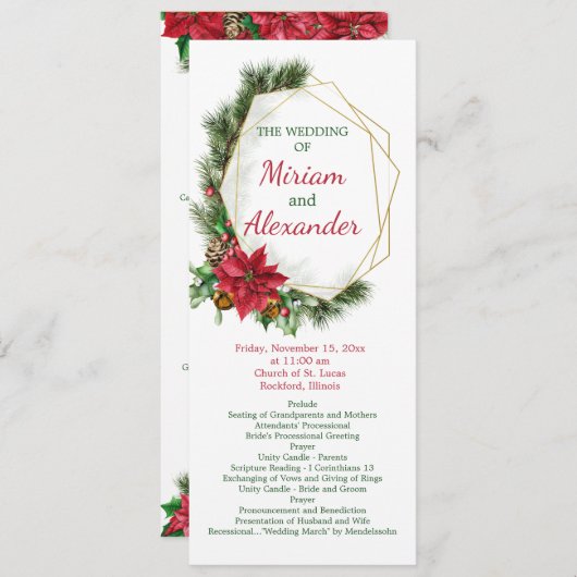 Programme Poinsettia, sainte, pin Mariage de Noël (Devant / Derrière)