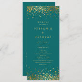 Programme Points Confetti Faux Gold Foil Mariage Turquoise (Devant / Derrière)