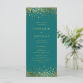 Programme Points Confetti Faux Gold Foil Mariage Turquoise (Debout devant)