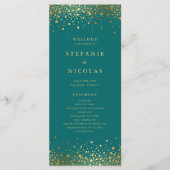 Programme Points Confetti Faux Gold Foil Mariage Turquoise (Devant)