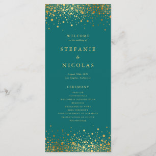 Programme Points Confetti Faux Gold Foil Mariage Turquoise