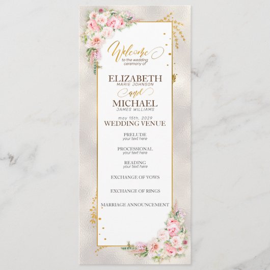 Programme Pony rose Floral Gold Script & Mariage de cadre (Devant)