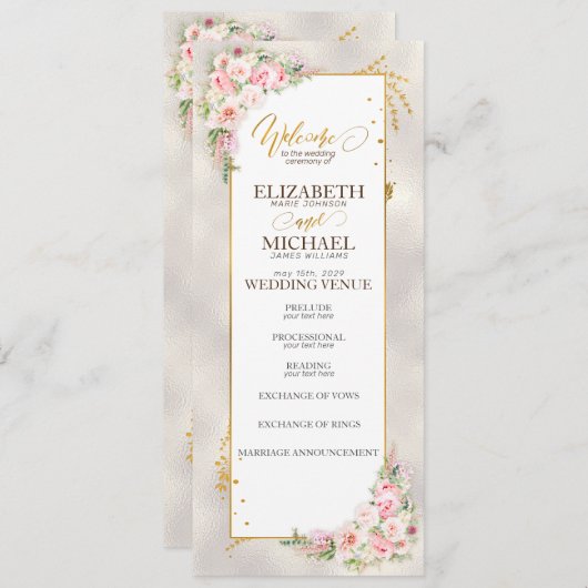 Programme Pony rose Floral Gold Script & Mariage de cadre (Devant / Derrière)