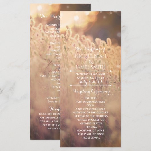 Programme Porte-programme de mariage champêtre rustique de c (Devant / Derrière)