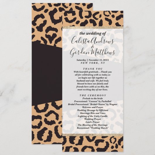 Programme Poster de animal Leopard d'or noir moderne (Devant / Derrière)