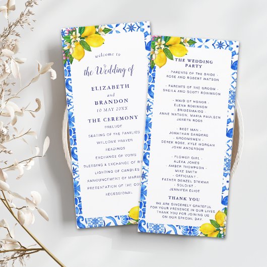 Programme Programa Mediterranean Tiles Wedding with Lemon