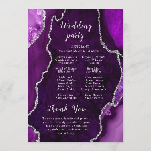 Programme Purple and Silver Agate Wedding Program (Dos)