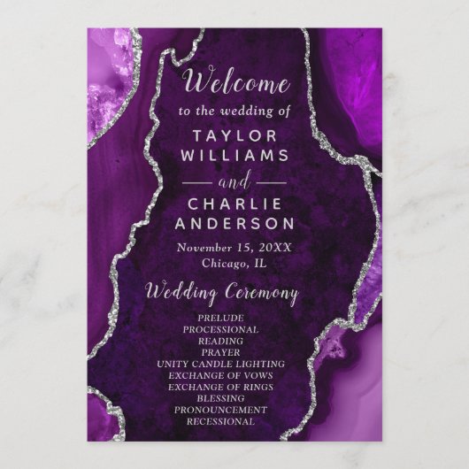 Programme Purple and Silver Agate Wedding Program (Devant)