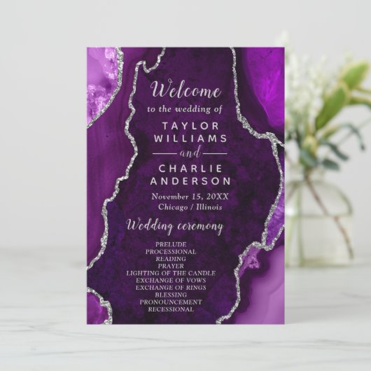 Programme Purple and Silver Agate Wedding Program (Debout devant)