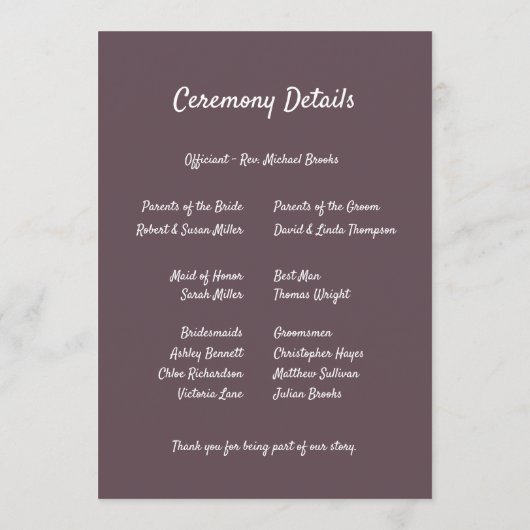Programme Purple Floral Botanical Wedding (Dos)