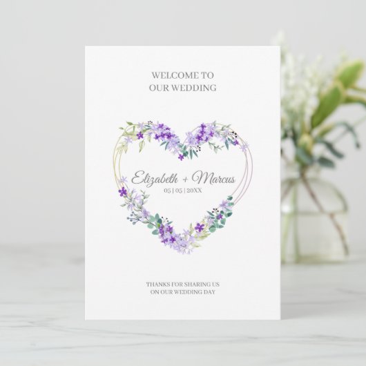 Programme Purple Floral Heart for Wedding Sand Ceremony (Debout devant)