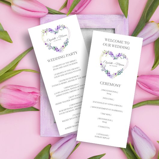 Programme Purple Heart on Wildflowers for Wedding