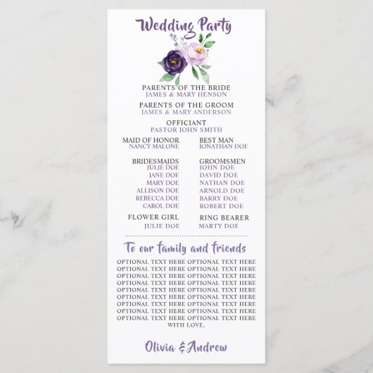 Programme Purple & Lavender Floral Wedding Program (Dos)