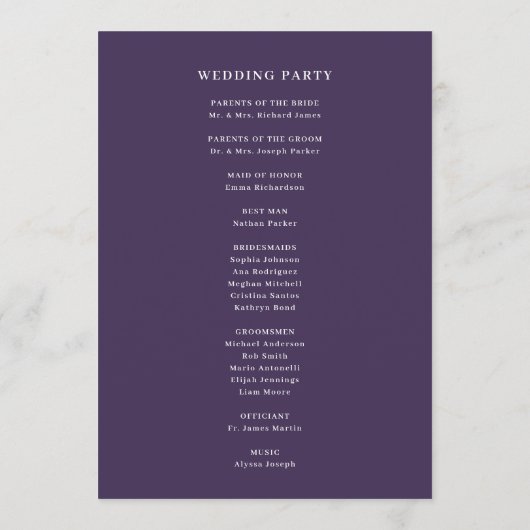 Programme Purple minimal et chic | Élégant Mariage frontalie (Dos)
