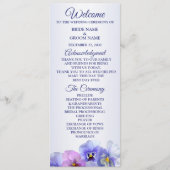 Programme Purple Pink Lilac Pansy Floral Rustic Wedding (Devant)