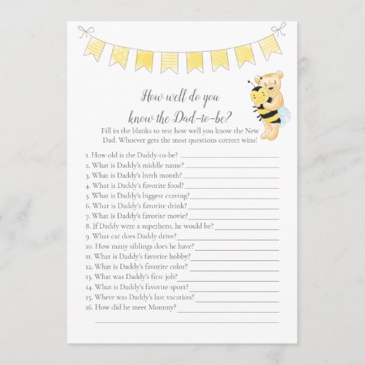 Programme Qui Connaît Papa-To-Be Game Boy Teddy Bear Card (Devant)