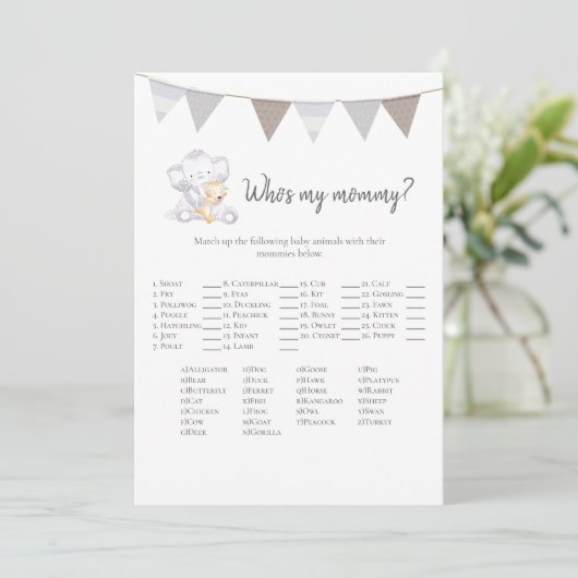 Programme Qui est ma maman jeu Baby Elephant Card (Debout devant)