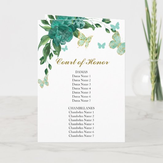 Programme Quinceanera Butterflys Emerald Green Gown Programm (Dos)
