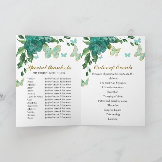 Programme Quinceanera Butterflys Emerald Green Gown Programm (Intérieur)