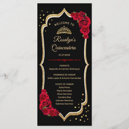 Programme Quinceanera d'or rouge noir (Devant)