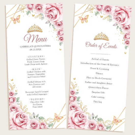 Programme Quinceanera Floral Or Rose Menu