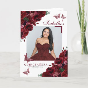 Programme Quinceanera Florale Bourgogne Papillons Tiara