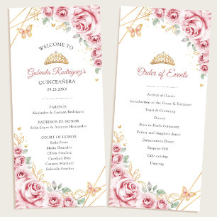 Programme Quinceanera Florale d'or rose Ordre des événements