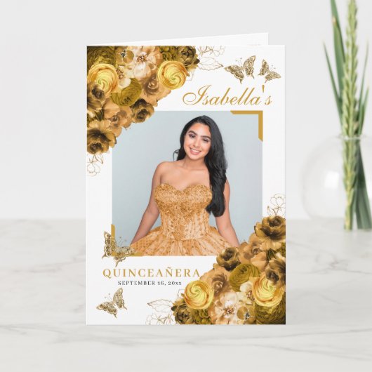 Programme Quinceanera Florale Or Papillons Tiara (Devant)
