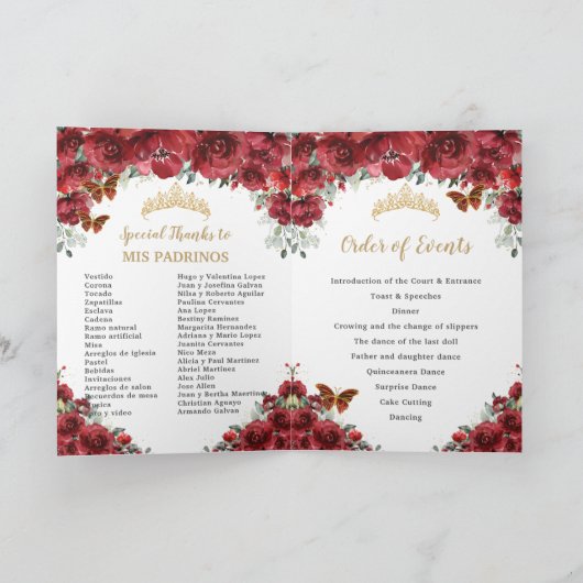 Programme Quinceanera Florale Rouge Princesse Padrinos Événe (Intérieur)