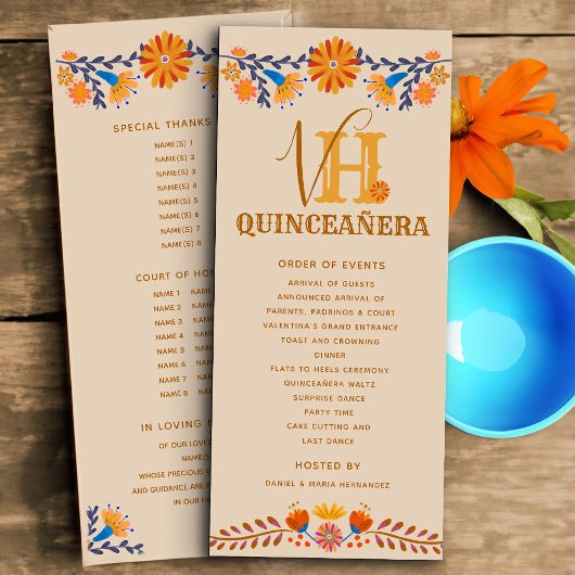 Programme Quinceanera Ouest Mexicaine Floral Monogramme