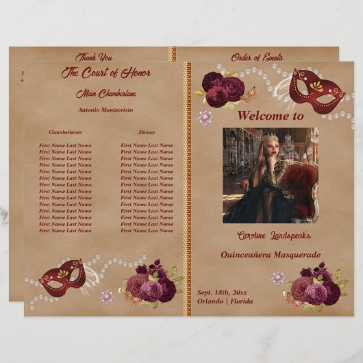 Programme Quinceañera Party Mascarade rouge (Devant / Derrière)