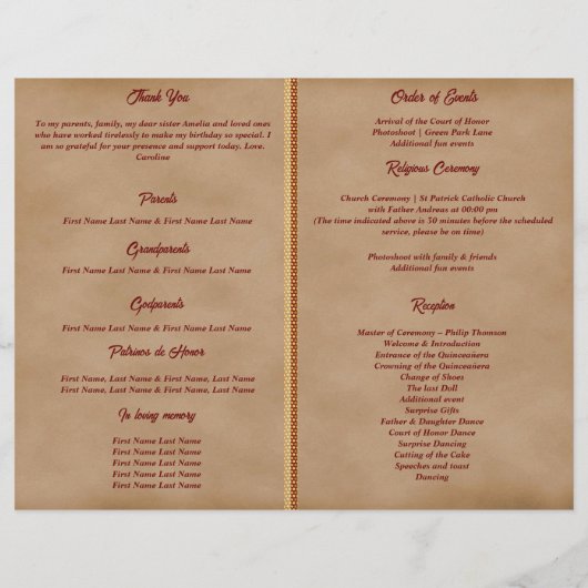 Programme Quinceañera Party Mascarade rouge (Dos)