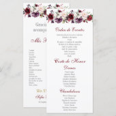 Programme Quinceañera rouge floral (Devant / Derrière)