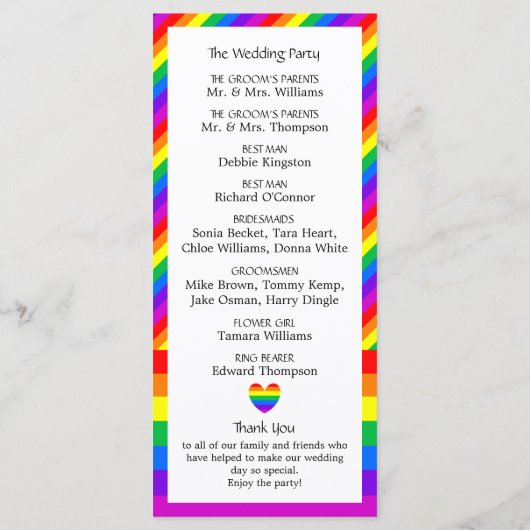 Programme Rainbow Heart Love is Love Wedding Program (Dos)
