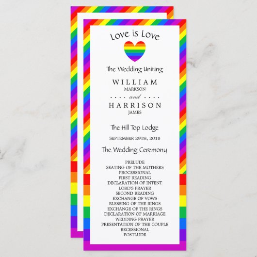 Programme Rainbow Heart Love is Love Wedding Program (Devant / Derrière)