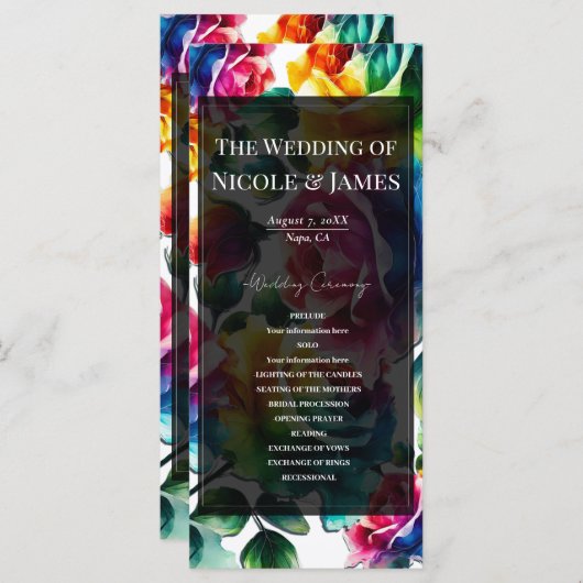 Programme Rainbow Rose Black & White Floral Wedding Programm (Devant / Derrière)