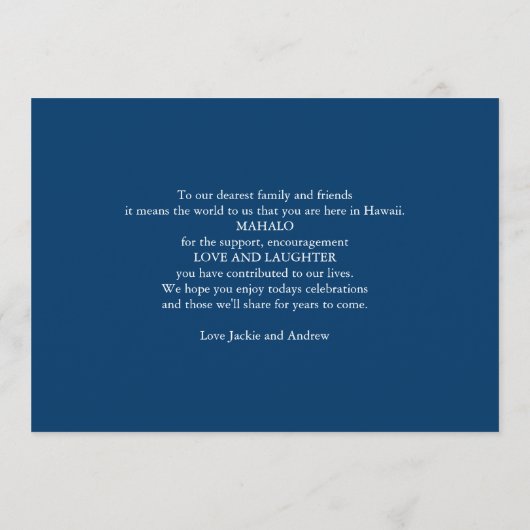 Programme Réception de mariage bleu de la Marine Calendrier  (Dos)