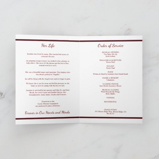 Programme Red Black Funeral Service nécrologique Plier Progr (Intérieur)