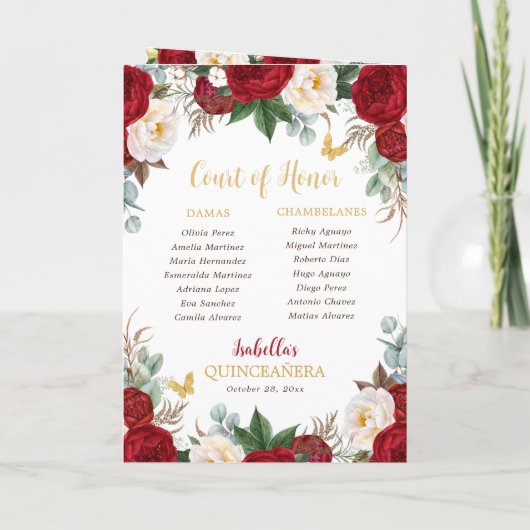 Programme Red Floral Quinceanera Princess Padrinos (Dos)