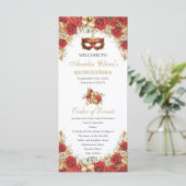 Programme Red Gold Floral Masquerade Mask Ball Quinceanera  (Debout devant)