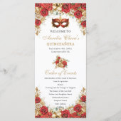 Programme Red Gold Floral Masquerade Mask Ball Quinceanera  (Devant)