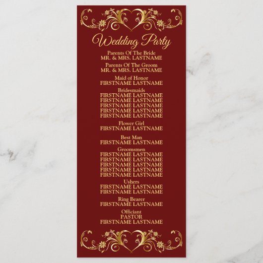 Programme Red Golden Geometric Elegant Wedding  (Dos)