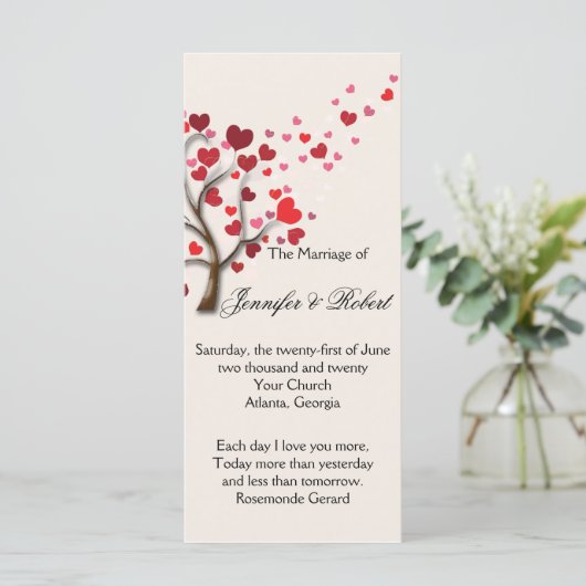 Programme Red Heart Tree on Ivory Wedding Program (Debout devant)