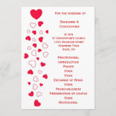 Programme Red Hearts Design Valentines Day Mariage (Dos)