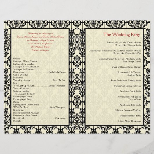Programme Red, Ivory et Black Mariage damassé (Dos)