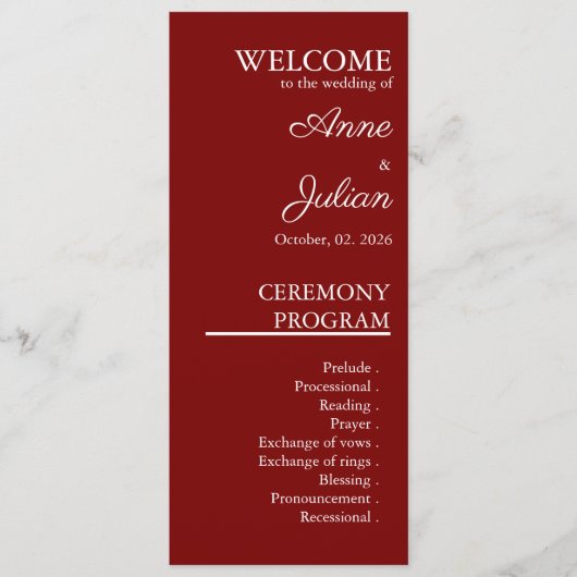 Programme Red Modern Minimalist Bridal Program QR Code (Devant)