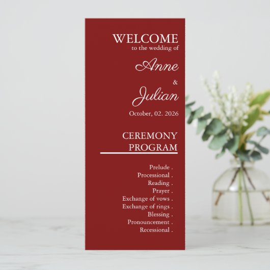 Programme Red Modern Minimalist Bridal Program QR Code (Debout devant)