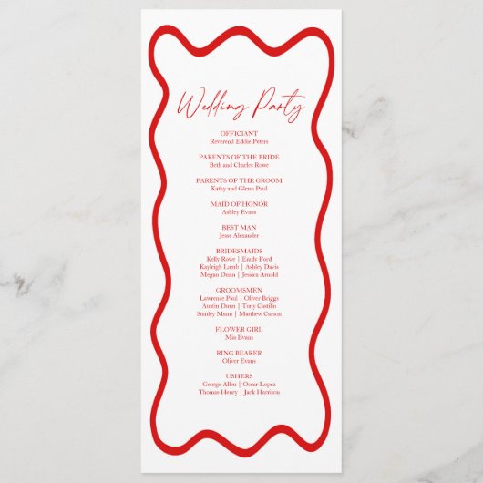 Programme Red White Elegant Wavy Border Wedding (Dos)