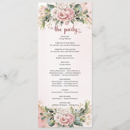 Programme Refined Blush Pink Floral Greenery Wedding Program (Dos)
